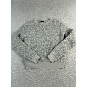 Theory Light Gray and Cream Leopard Print Sweater Cardigan